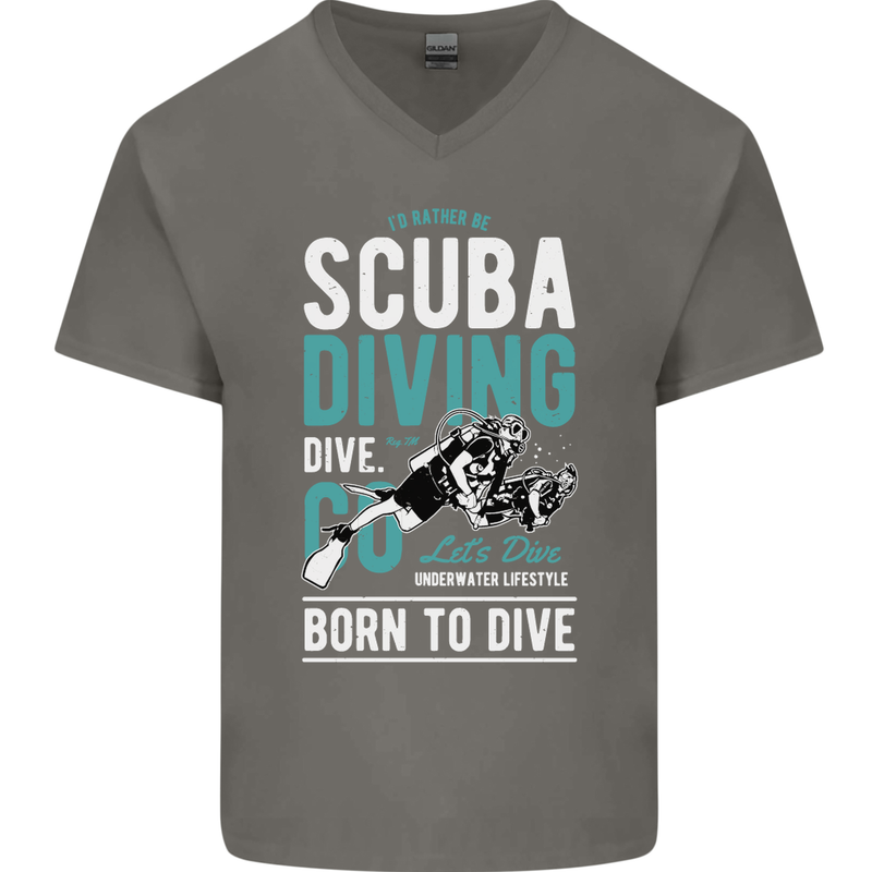 I'd Rather Be Scuba Diving Diver Funny Mens V-Neck Cotton T-Shirt Charcoal
