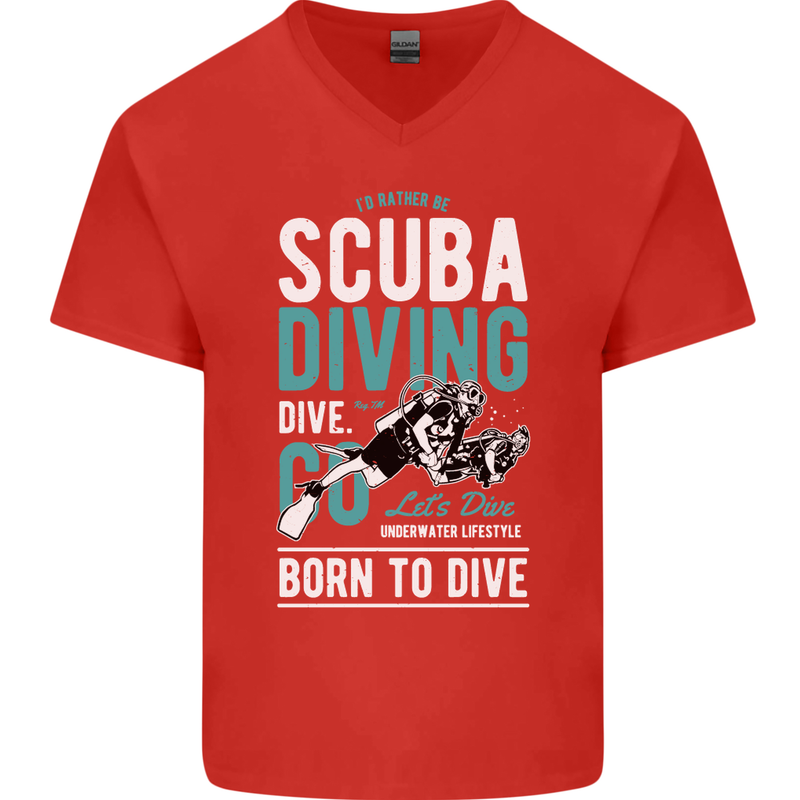 I'd Rather Be Scuba Diving Diver Funny Mens V-Neck Cotton T-Shirt Red