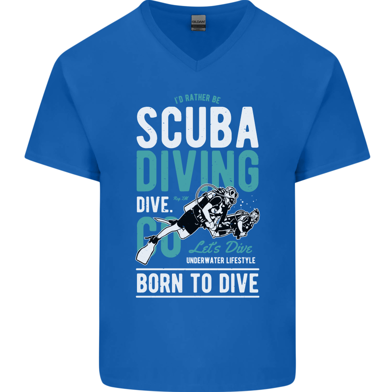 I'd Rather Be Scuba Diving Diver Funny Mens V-Neck Cotton T-Shirt Royal Blue