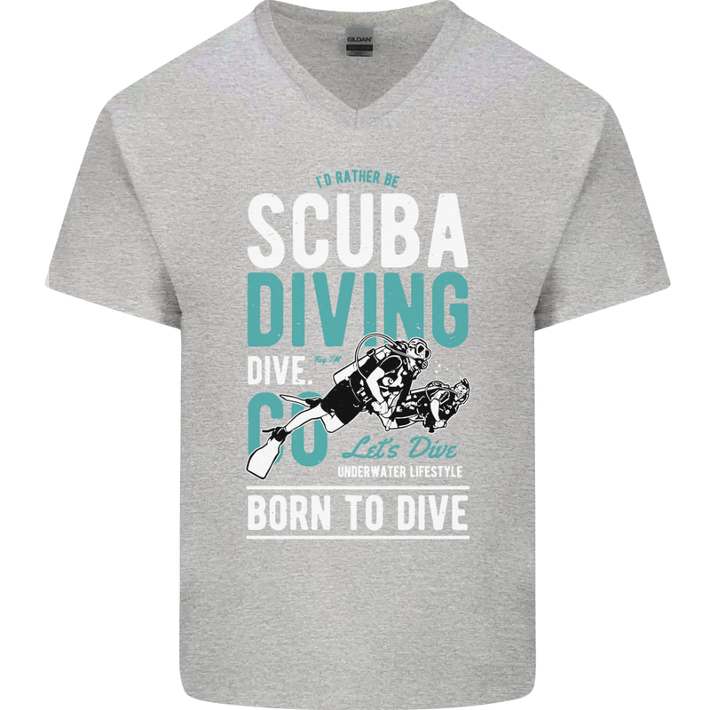 I'd Rather Be Scuba Diving Diver Funny Mens V-Neck Cotton T-Shirt Sports Grey