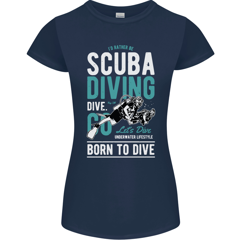 I'd Rather Be Scuba Diving Diver Funny Womens Petite Cut T-Shirt Navy Blue
