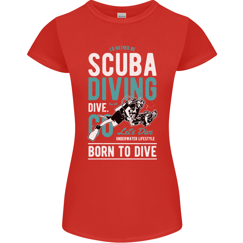I'd Rather Be Scuba Diving Diver Funny Womens Petite Cut T-Shirt Red