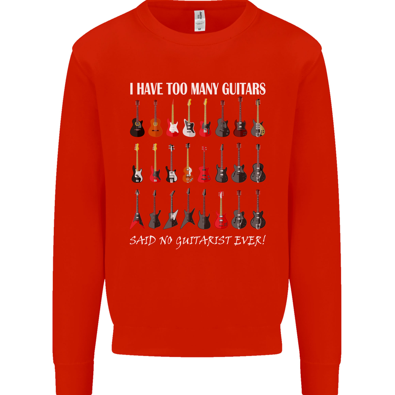 I have Too Many Guitars Guitarist Acoustic Kids Sweatshirt Jumper Bright Red