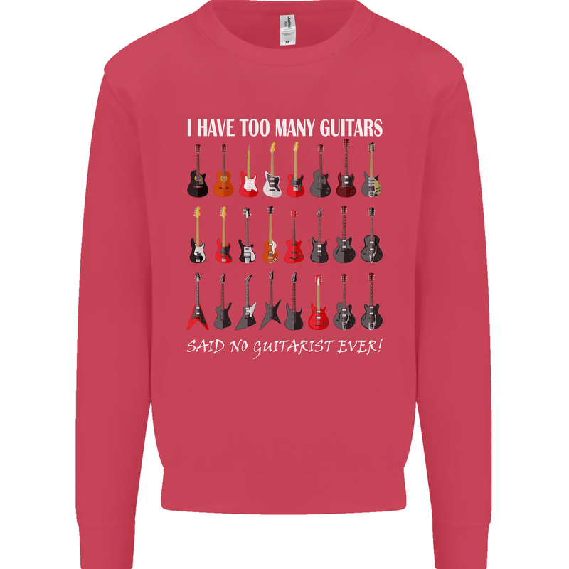 I have Too Many Guitars Guitarist Acoustic Kids Sweatshirt Jumper Heliconia