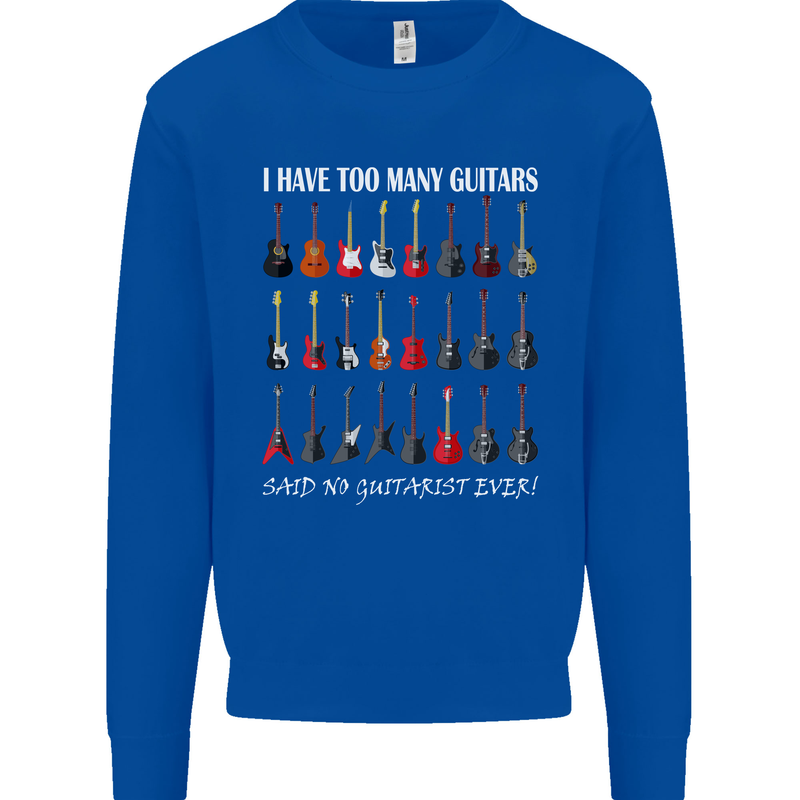 I have Too Many Guitars Guitarist Acoustic Kids Sweatshirt Jumper Royal Blue