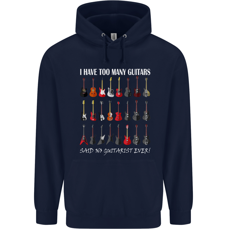 I have Too Many Guitars Guitarist Acoustic Mens 80% Cotton Hoodie Navy Blue