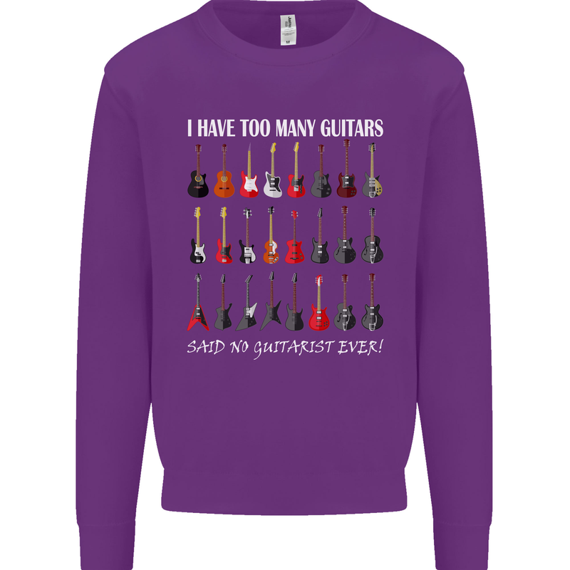 I have Too Many Guitars Guitarist Acoustic Mens Sweatshirt Jumper Purple