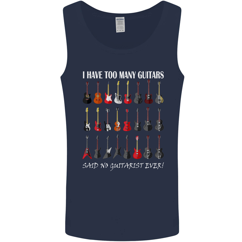 I have Too Many Guitars Guitarist Acoustic Mens Vest Tank Top Navy Blue