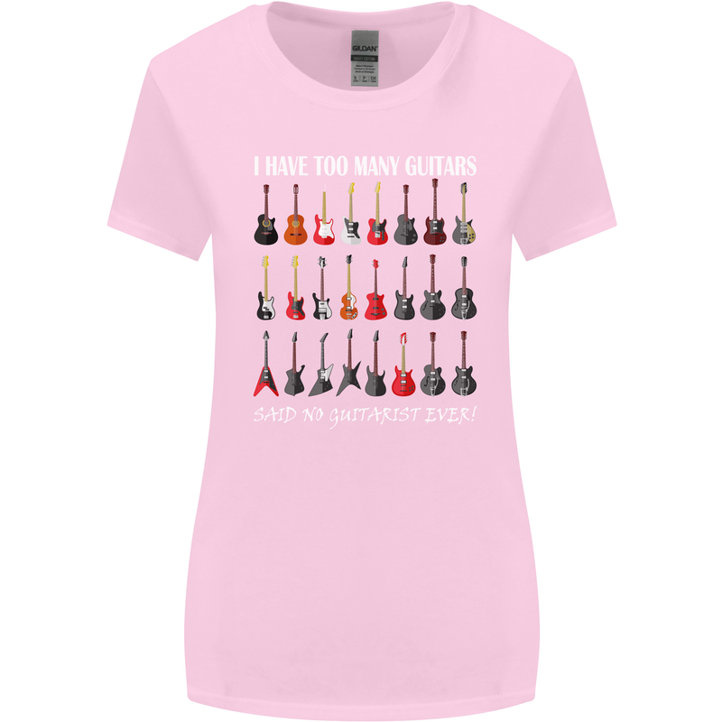 I have Too Many Guitars Guitarist Acoustic Womens Wider Cut T-Shirt Light Pink