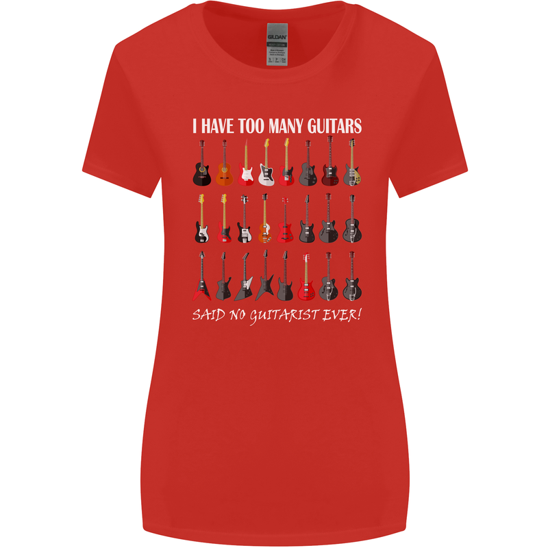 I have Too Many Guitars Guitarist Acoustic Womens Wider Cut T-Shirt Red
