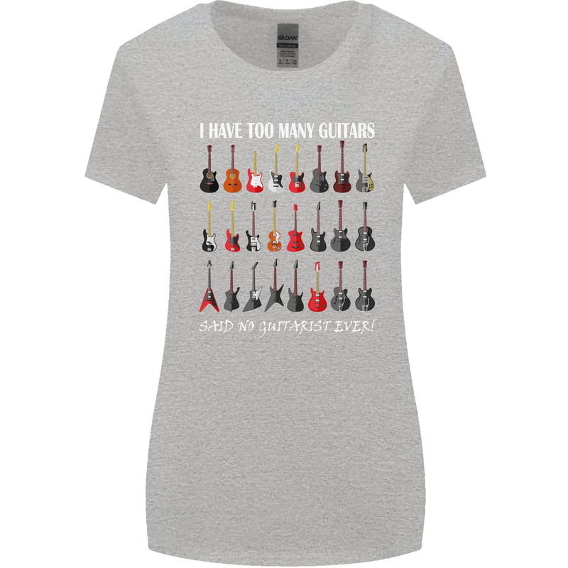 I have Too Many Guitars Guitarist Acoustic Womens Wider Cut T-Shirt Sports Grey