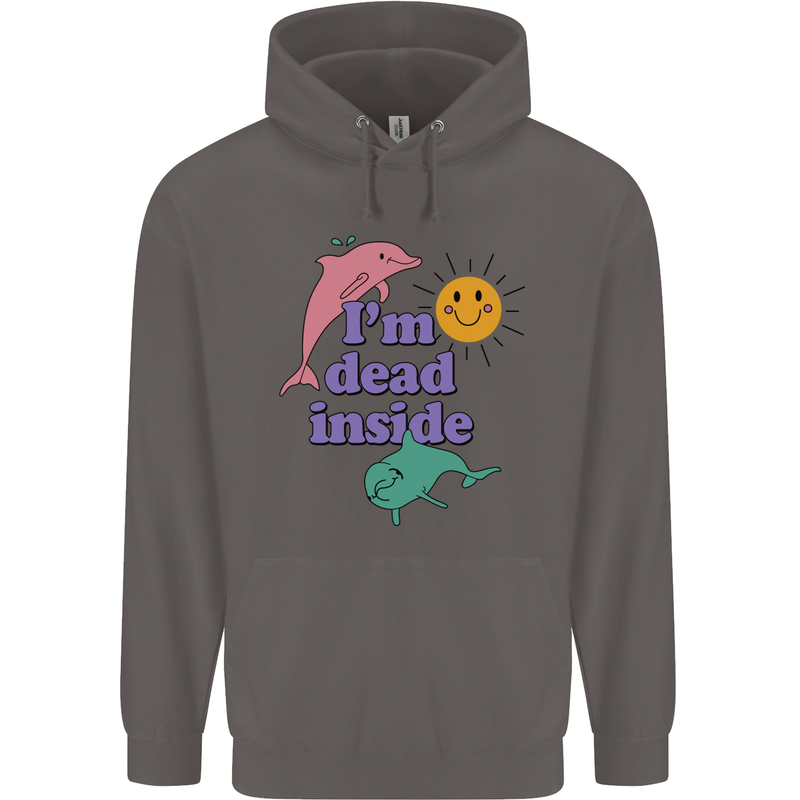I'm Dead Inside Dolphins Sunrise Mens 80% Cotton Hoodie Charcoal