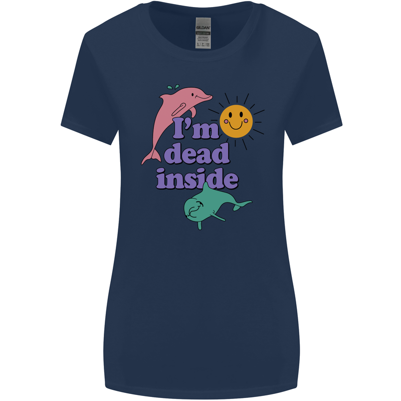 I'm Dead Inside Dolphins Sunrise Womens Wider Cut T-Shirt Navy Blue