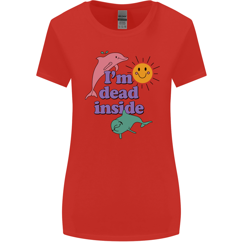 I'm Dead Inside Dolphins Sunrise Womens Wider Cut T-Shirt Red