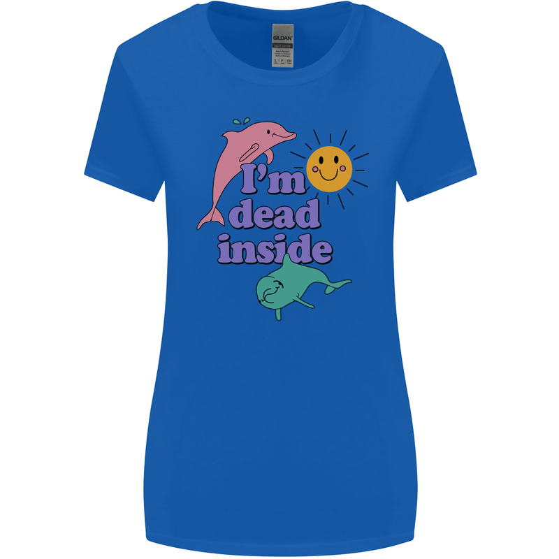 I'm Dead Inside Dolphins Sunrise Womens Wider Cut T-Shirt Royal Blue