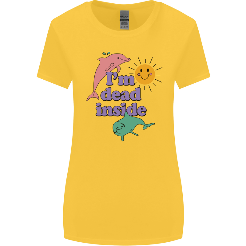 I'm Dead Inside Dolphins Sunrise Womens Wider Cut T-Shirt Yellow