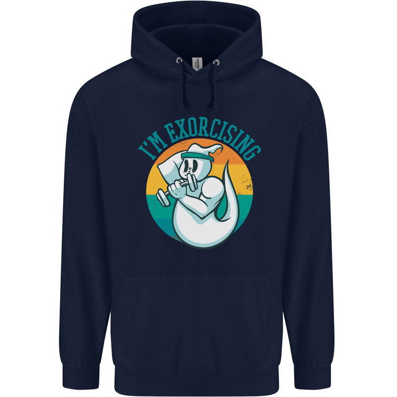 I'm Exorcising Funny Halloween Gym Fitness Mens 80% Cotton Hoodie Navy Blue
