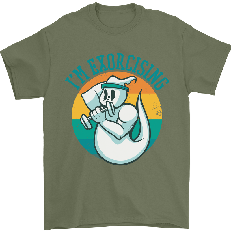 I'm Exorcising Funny Halloween Gym Fitness Mens T-Shirt Cotton Gildan Military Green