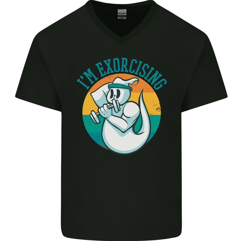 I'm Exorcising Funny Halloween Gym Fitness Mens V-Neck Cotton T-Shirt Black