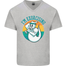 I'm Exorcising Funny Halloween Gym Fitness Mens V-Neck Cotton T-Shirt Sports Grey