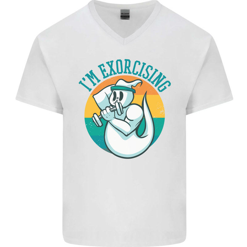 I'm Exorcising Funny Halloween Gym Fitness Mens V-Neck Cotton T-Shirt White