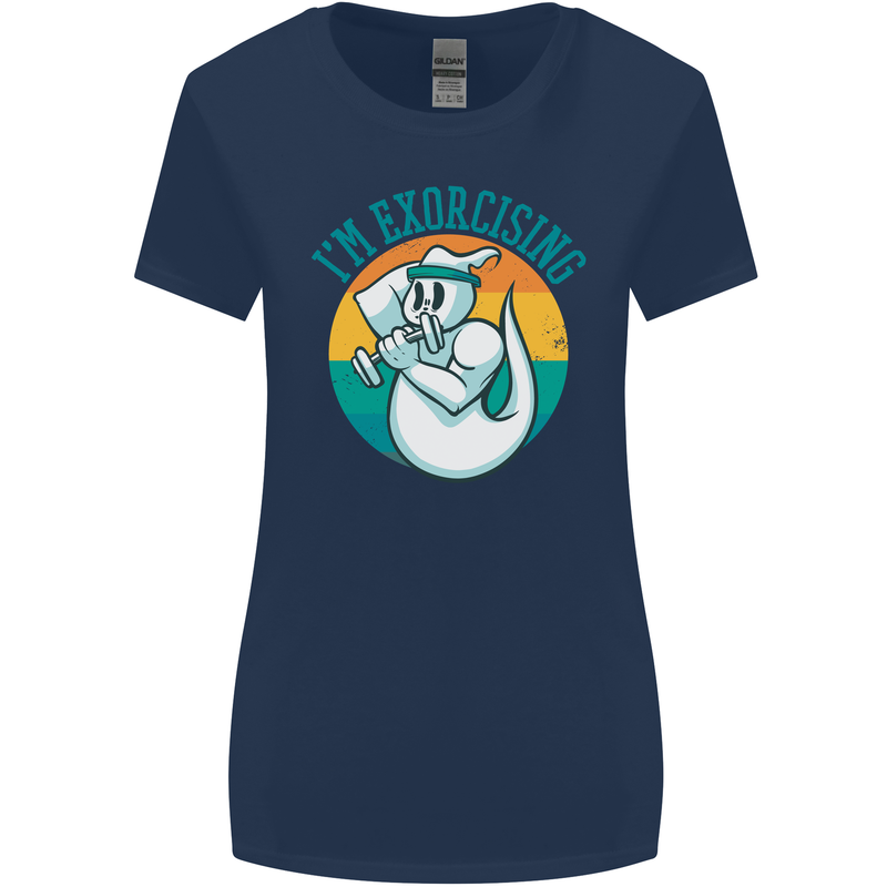 I'm Exorcising Funny Halloween Gym Fitness Womens Wider Cut T-Shirt Navy Blue