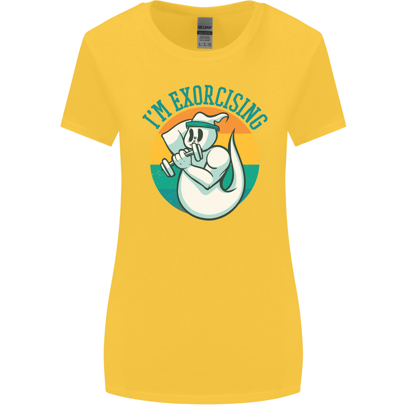 I'm Exorcising Funny Halloween Gym Fitness Womens Wider Cut T-Shirt Yellow