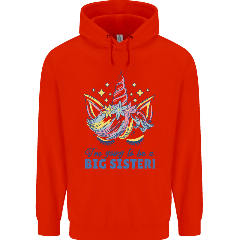 I'm Going to Be a Big Sister Unicorn Childrens Kids Hoodie Bright Red