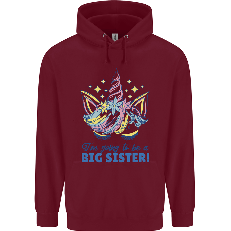 I'm Going to Be a Big Sister Unicorn Childrens Kids Hoodie Maroon