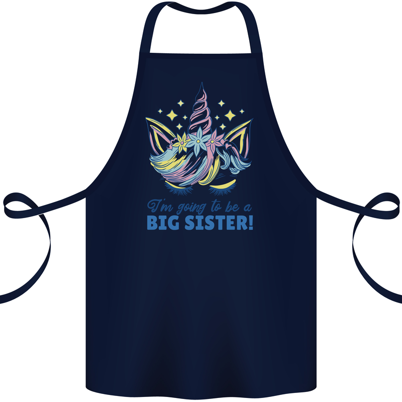 I'm Going to Be a Big Sister Unicorn Cotton Apron 100% Organic Navy Blue