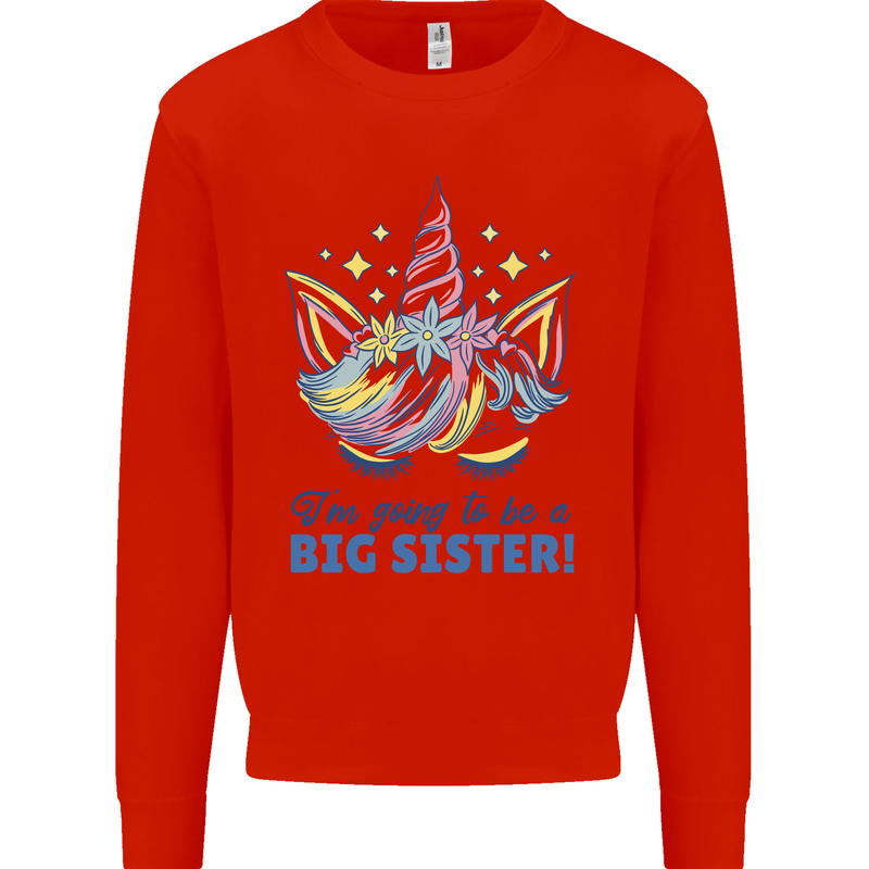 I'm Going to Be a Big Sister Unicorn Kids Sweatshirt Jumper Bright Red