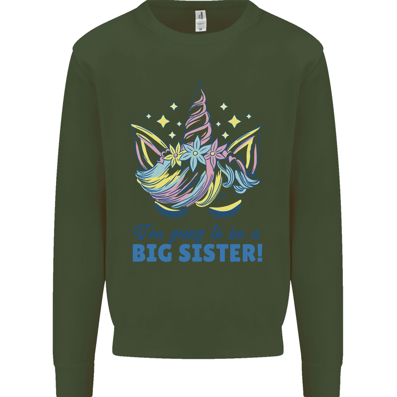 I'm Going to Be a Big Sister Unicorn Kids Sweatshirt Jumper Forest Green