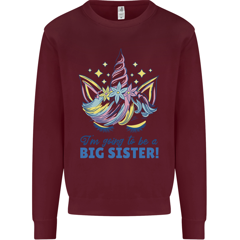 I'm Going to Be a Big Sister Unicorn Kids Sweatshirt Jumper Maroon