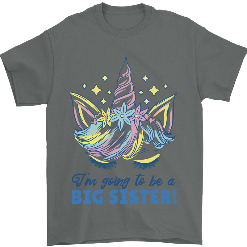 I'm Going to Be a Big Sister Unicorn Mens T-Shirt Cotton Gildan Charcoal