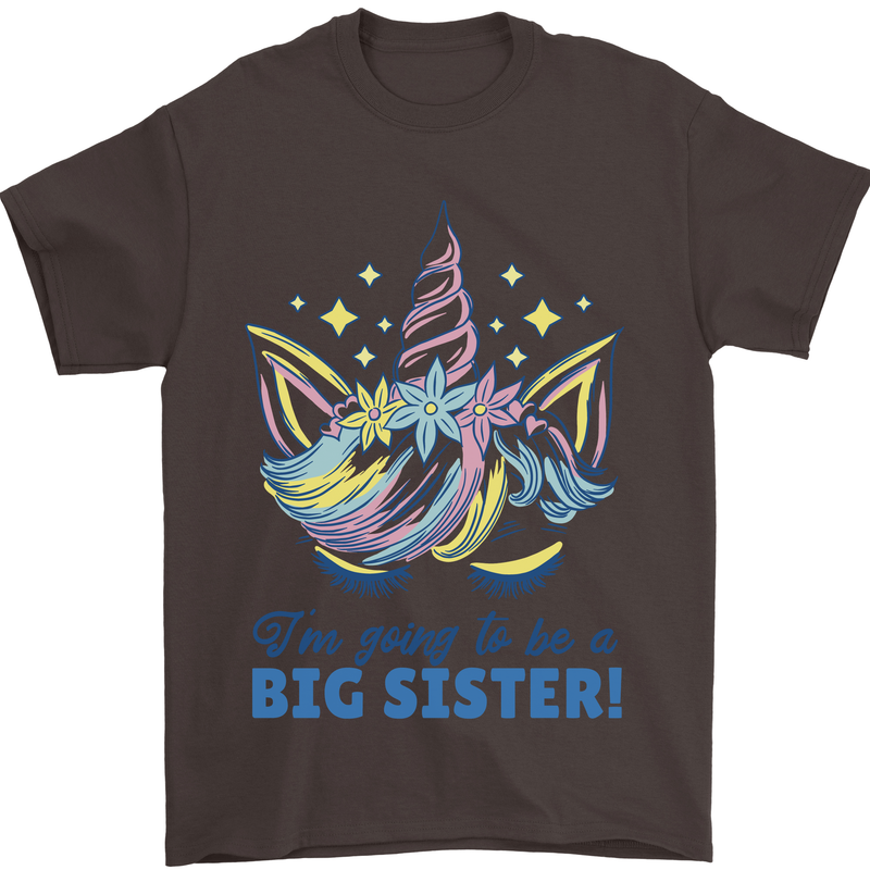 I'm Going to Be a Big Sister Unicorn Mens T-Shirt Cotton Gildan Dark Chocolate