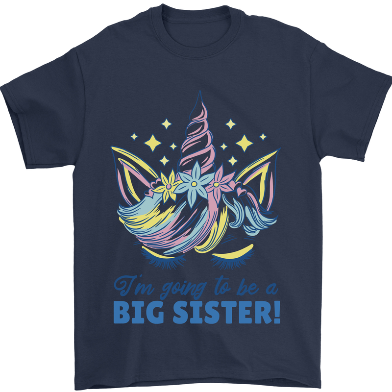 I'm Going to Be a Big Sister Unicorn Mens T-Shirt Cotton Gildan Navy Blue