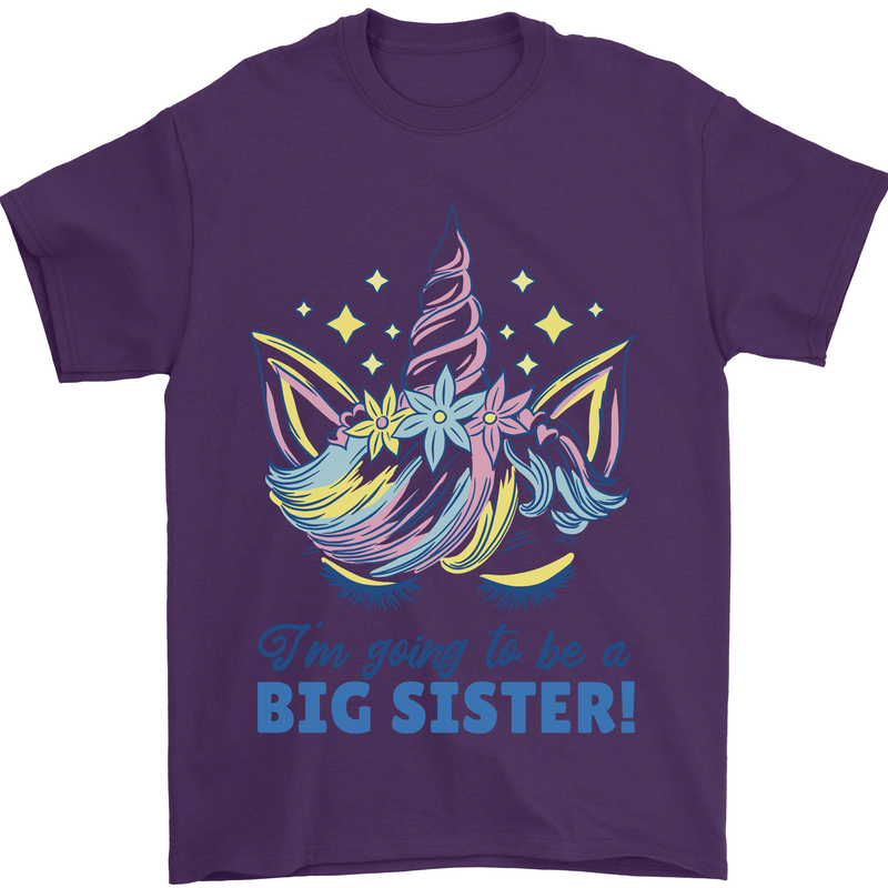 I'm Going to Be a Big Sister Unicorn Mens T-Shirt Cotton Gildan Purple