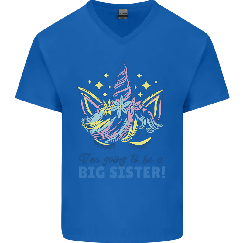 I'm Going to Be a Big Sister Unicorn Mens V-Neck Cotton T-Shirt Royal Blue