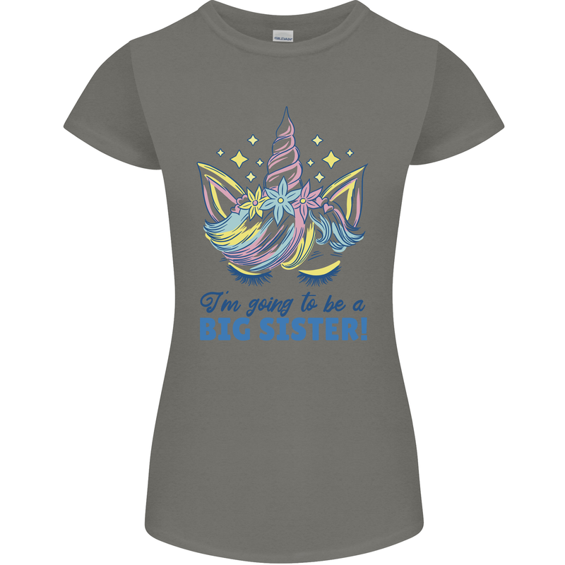 I'm Going to Be a Big Sister Unicorn Womens Petite Cut T-Shirt Charcoal