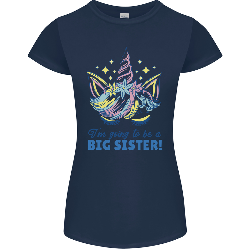 I'm Going to Be a Big Sister Unicorn Womens Petite Cut T-Shirt Navy Blue