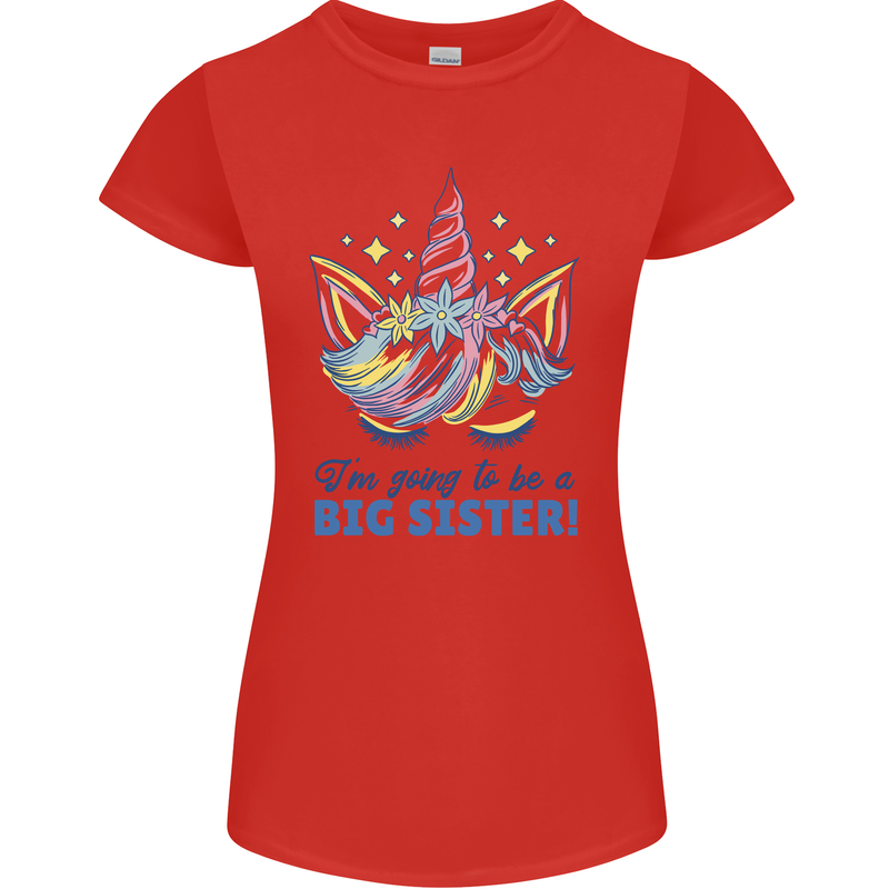 I'm Going to Be a Big Sister Unicorn Womens Petite Cut T-Shirt Red