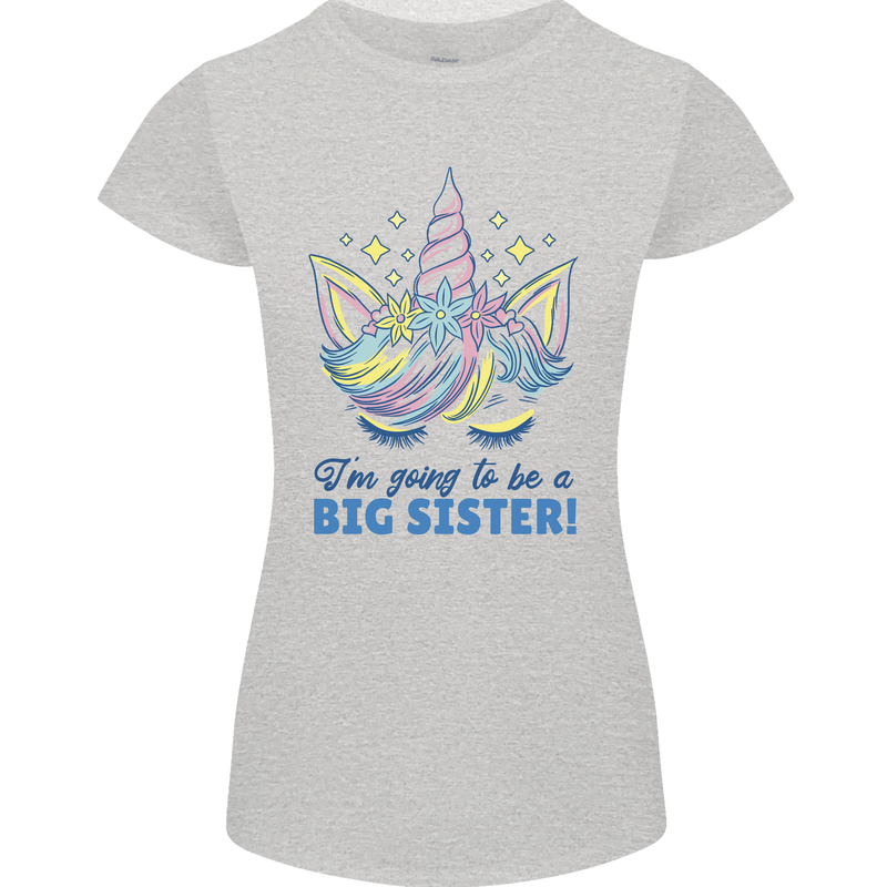 I'm Going to Be a Big Sister Unicorn Womens Petite Cut T-Shirt Sports Grey