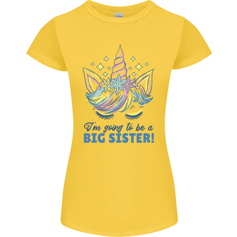 I'm Going to Be a Big Sister Unicorn Womens Petite Cut T-Shirt Yellow