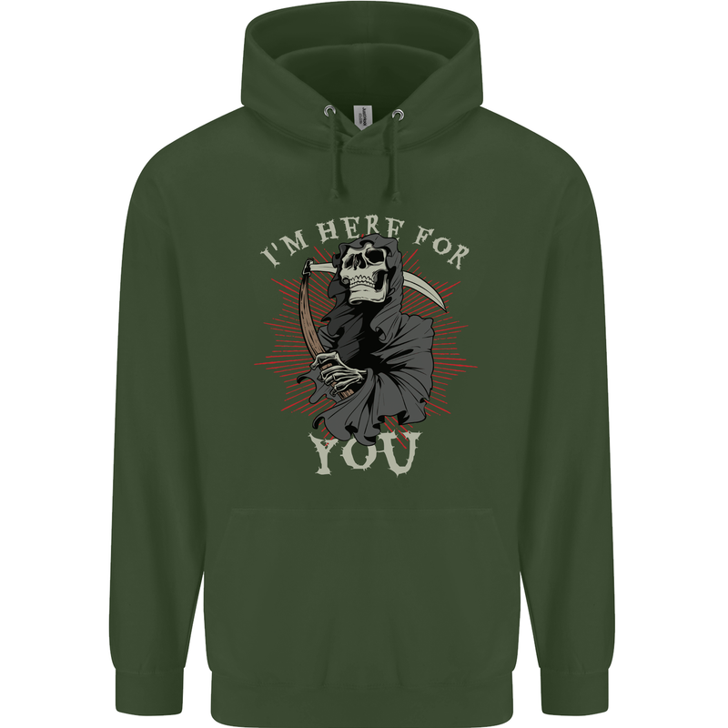 I'm Here For You Grim Reaper Skull Devil Childrens Kids Hoodie Forest Green