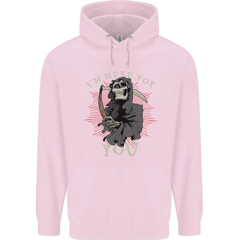 I'm Here For You Grim Reaper Skull Devil Childrens Kids Hoodie Light Pink