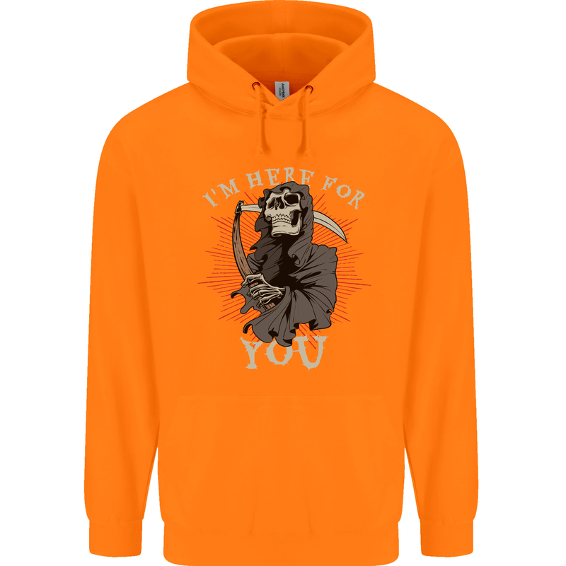 I'm Here For You Grim Reaper Skull Devil Childrens Kids Hoodie Orange