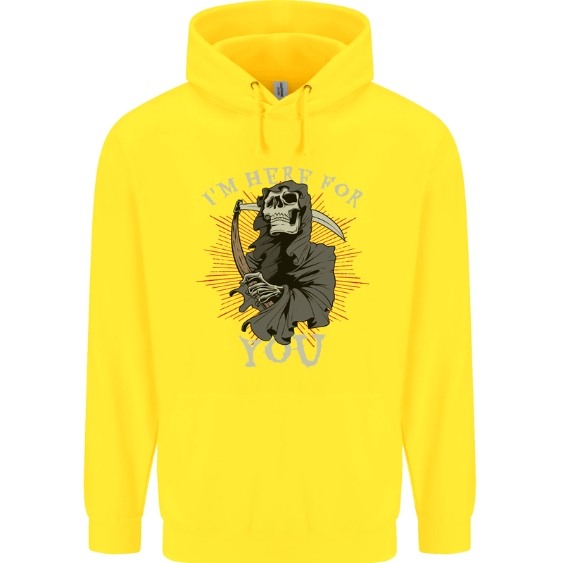 I'm Here For You Grim Reaper Skull Devil Childrens Kids Hoodie Yellow