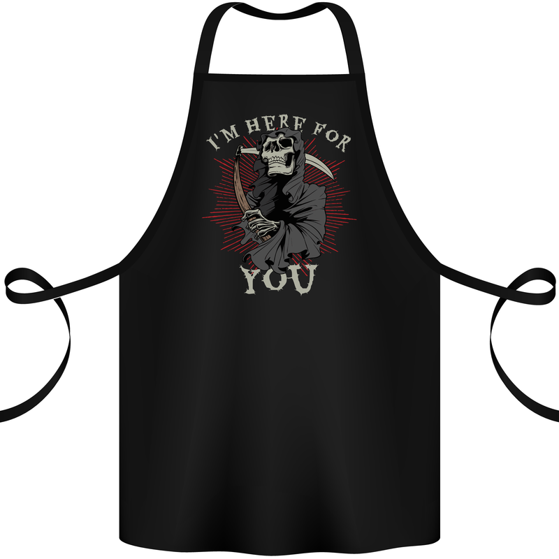I'm Here For You Grim Reaper Skull Devil Cotton Apron 100% Organic Black