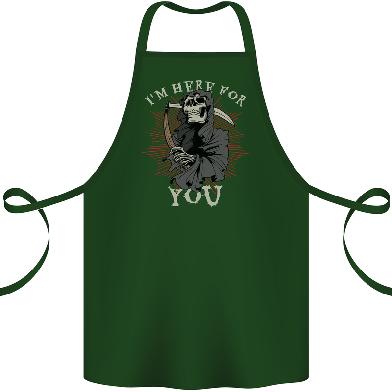 I'm Here For You Grim Reaper Skull Devil Cotton Apron 100% Organic Forest Green