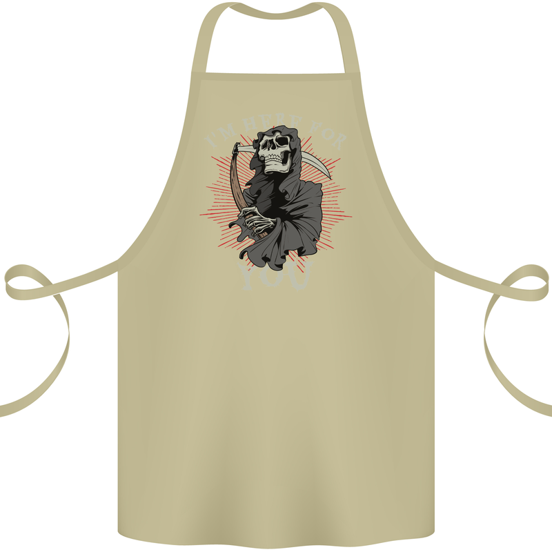 I'm Here For You Grim Reaper Skull Devil Cotton Apron 100% Organic Khaki